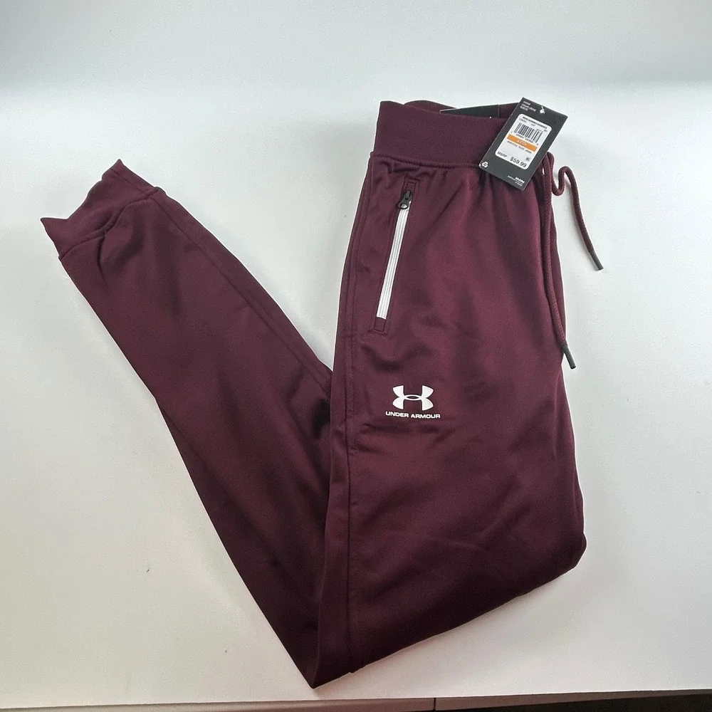 Under Armour Mens S Sportstyle Tricot Joggers Maroon Burgundy Pants NEW